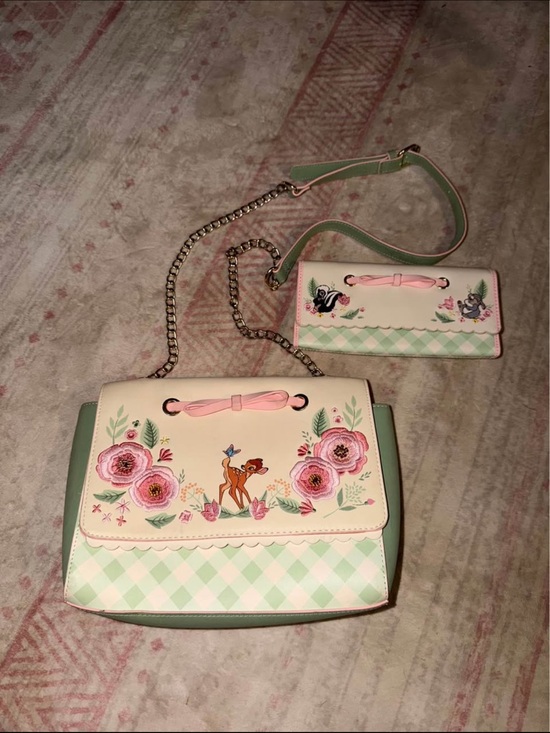 Loungefly Handbags - Loungefly Floral Bambi Crossbody Bag in Cream and Mint with Matching Wallet
